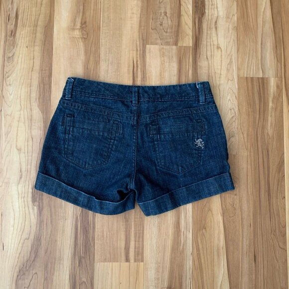 Express Jean Shorts Cuffed 5 Pocket Stretch Dark Women Size 6 (31x4) Button Fly - Picture 2 of 7